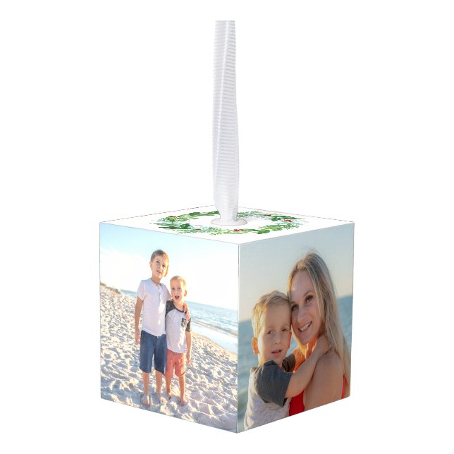 We LOVE You Family Photo PERSONALIZE Cube Ornament (Back Angled)