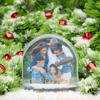 We LOVE You Family Photo PERSONALIZE Winter Trees Snow Globe