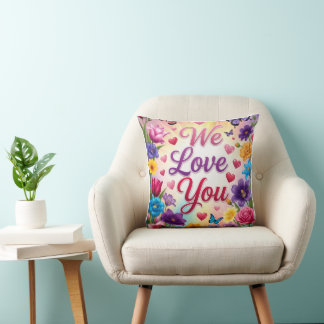 We Love You Floral Butterfly Art Print Throw Pillow