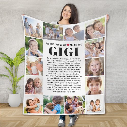 We Love You Gigi Multi Photo Collage Keepsake Fleece Blanket