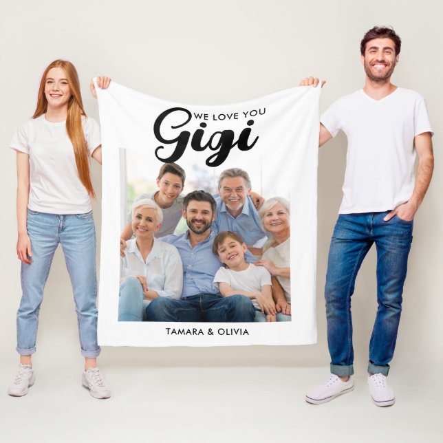 We Love You Gigi One Photo Personalized White Fleece Blanket (In Situ)