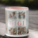 We Love You Gigi Photo Collage Mug<br><div class="desc">A coffee mug for a special grandmother featuring a 6 photo collage template of the children,  the words "we love you gigi" in a cute pink gradient font,  and the kids names.</div>