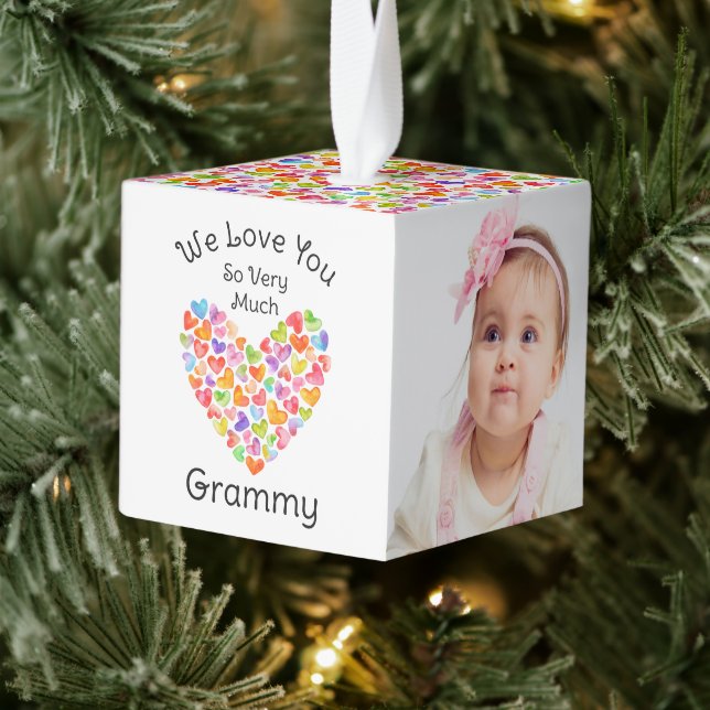 We Love You Grammy 2 Photo Cube Ornament (Tree)