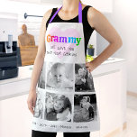 We Love You Grammy Colorful Bold 6 Photo Collage Apron<br><div class="desc">“We love you Grammy and your cooking.” She’s loving every minute with her grandkids. Add extra sparkle to her culinary adventures whenever she wears this elegant, sophisticated, simple, and modern apron. A playful, whimsical, stylish visual of colorful rainbow colored bold typography and black handwritten typography overlay a soft, light pink...</div>