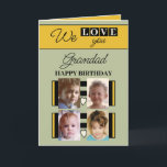 We love you grandad 4 photo green birthday card<br><div class="desc">We love you grandad / greeting card.
Happy Birthday.
Add 4 photos and a message.
Black,  green and yellow with love hearts.</div>