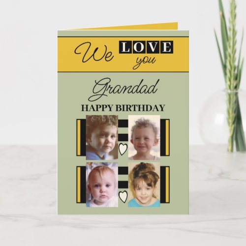 We love you grandad 4 photo green birthday card