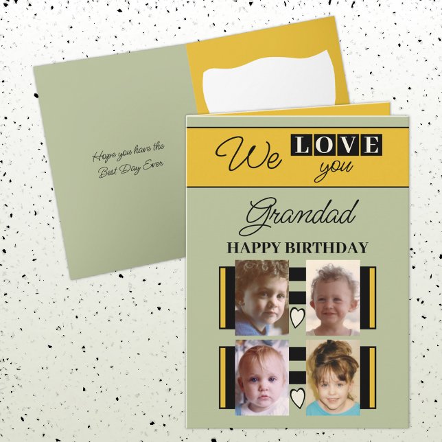 We love you grandad 4 photo green birthday card (Creator Uploaded)