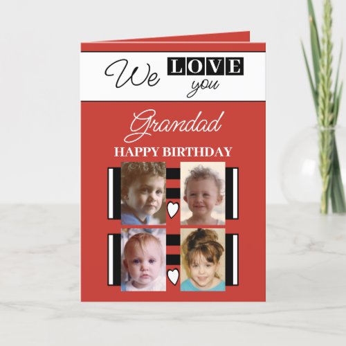 We love you grandad 4 photo red birthday card