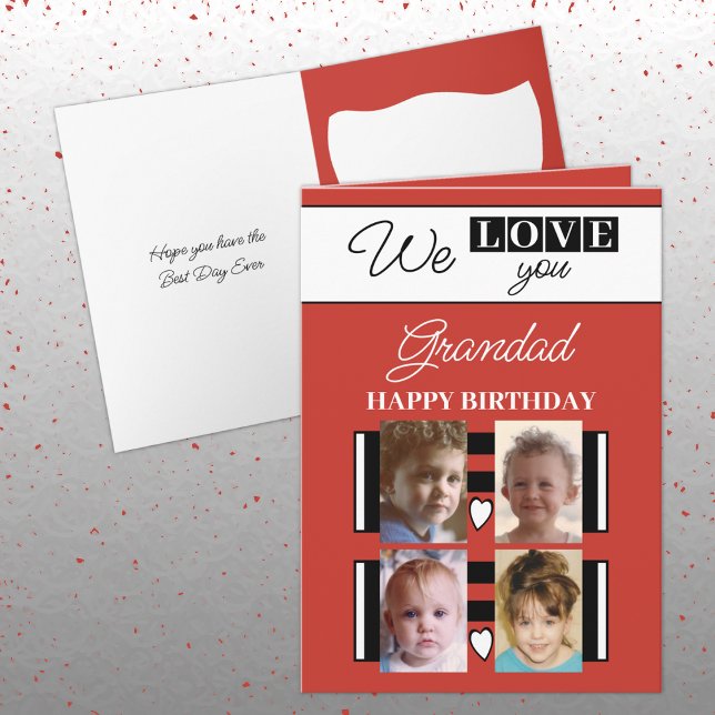 We love you grandad 4 photo red birthday card (Creator Uploaded)