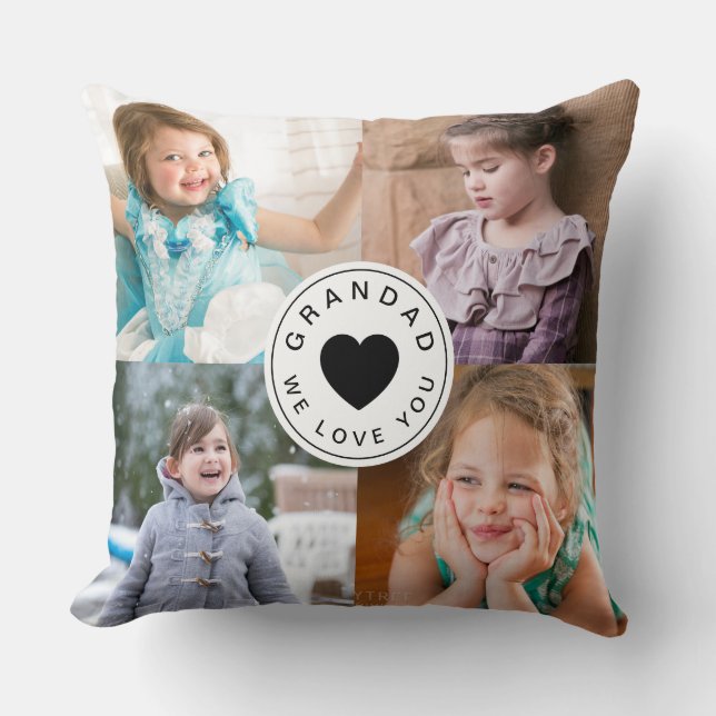 We Love You Grandad Cute Black Heart Photo Throw Pillow (Front)
