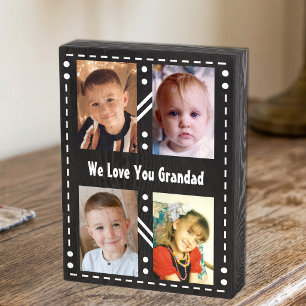 We love you Grandad photo collage white black Wooden Box Sign