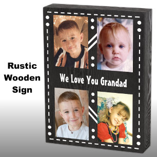 We love you Grandad photo collage white black Wooden Box Sign