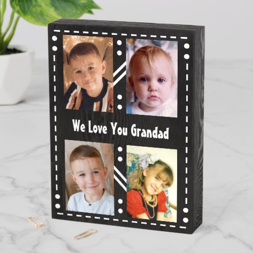 We love you Grandad photo collage white black Wooden Box Sign