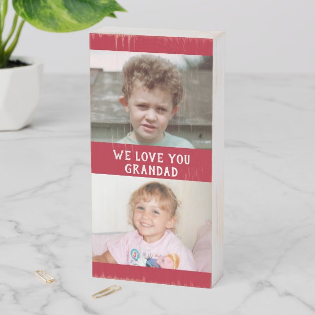 We love you Grandad red grandkids photos Wooden Box Sign (In Situ Vertical)