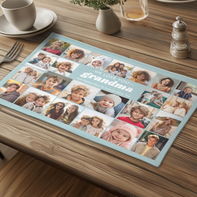 We Love You Grandma - 23 Photo Collage Cloth Placemat (Photo Collage Cloth Placemat)