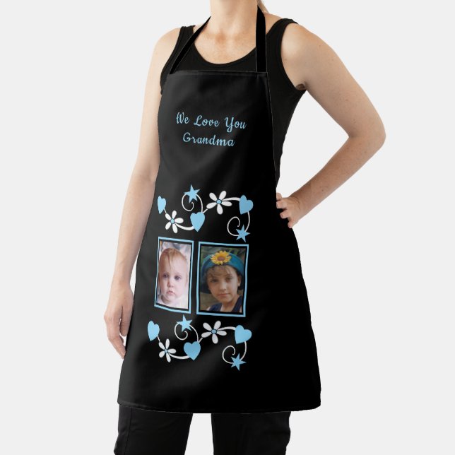 We love you grandma 2 photo black blue apron (Insitu)