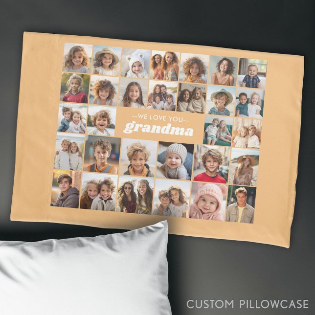 We Love You Grandma - 30 Photo Collage Pillow Case (Custom Photo Collage Pillowcase)