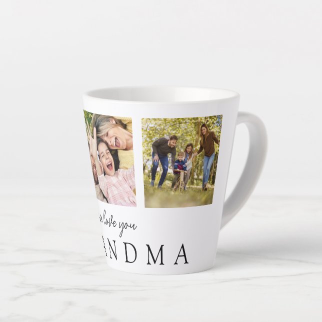 We Love You Grandma 3 Photo Personalized Monogram Latte Mug (Right Angle)