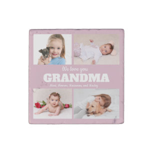 We Love You Grandma 4 Photo Collage Pink Stone Magnet