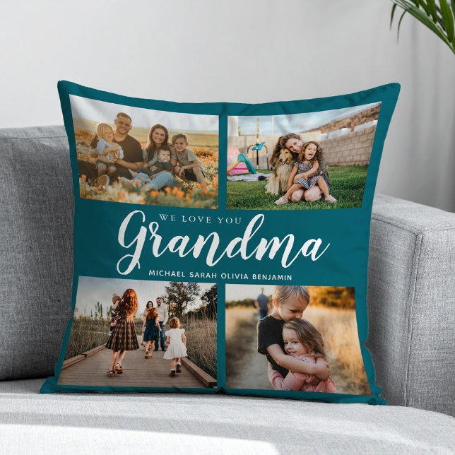 We Love You Grandma 4 Photo Collage Throw Pillow (Creator Uploaded)