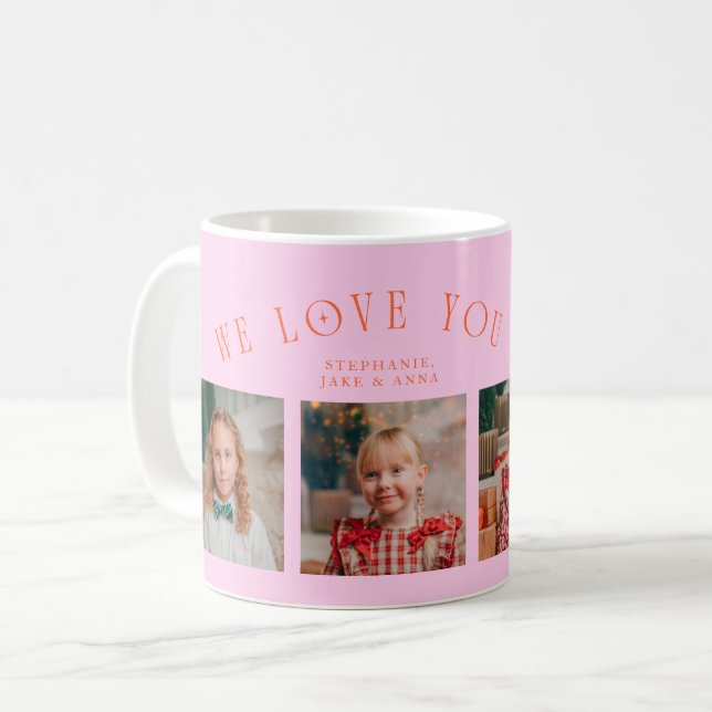 We Love You Grandma 4-Photo Orange Pink Coffee Mug (Front Left)