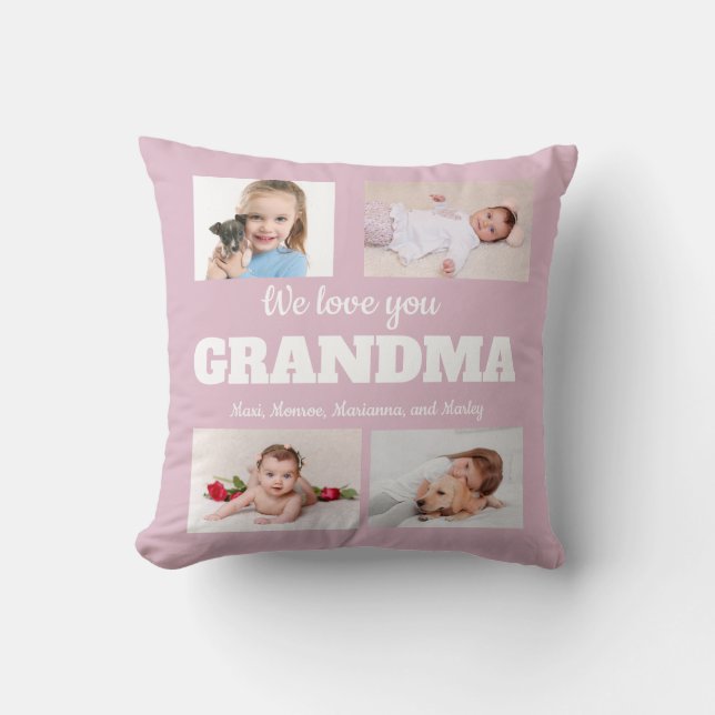 We Love you Grandma 4 Photo Pink Throw Pillow (Front)