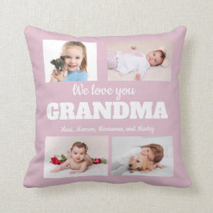 We Love you Grandma 4 Photo Pink Throw Pillow