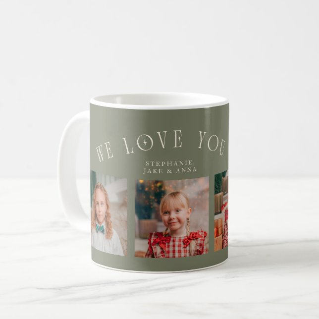We Love You Grandma 4-Photo Sage Green Coffee Mug (Front Left)