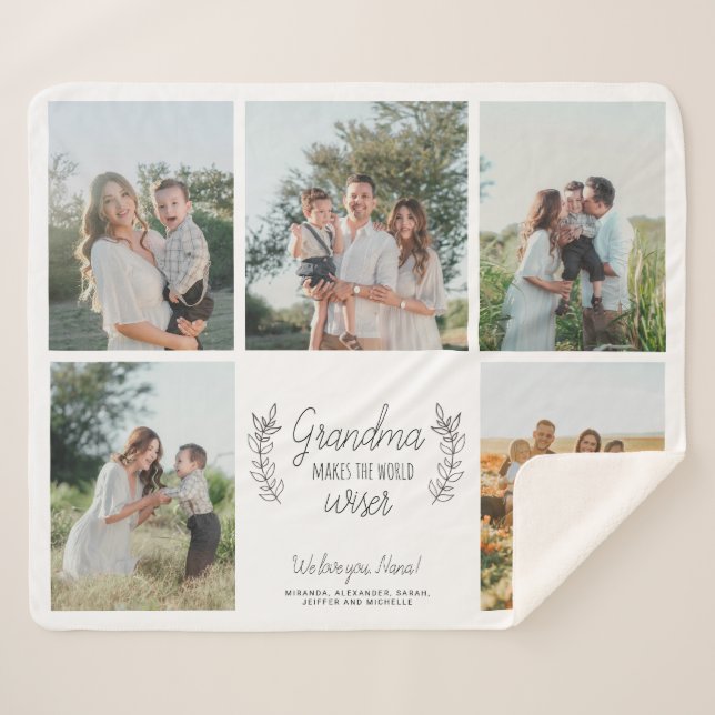 We love you grandma 5 photo collage personalized sherpa blanket (Front (Horizontal))
