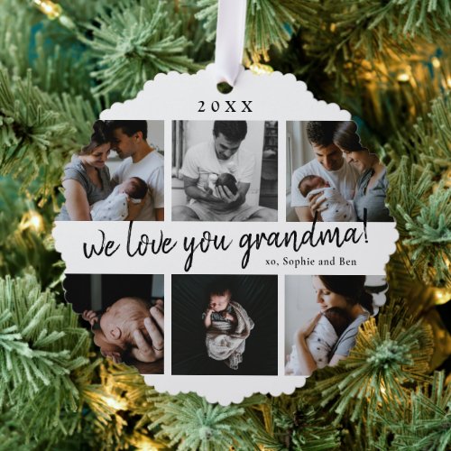 We love you grandma 6 photo collage ornament card