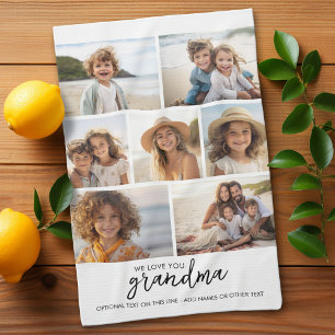 We Love You Grandma - 7 Photo Collage - Modern Kitchen Towel