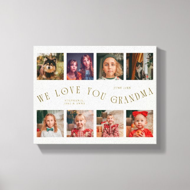 We Love You Grandma | 8 Photo Grid Cream Canvas Print (Front)