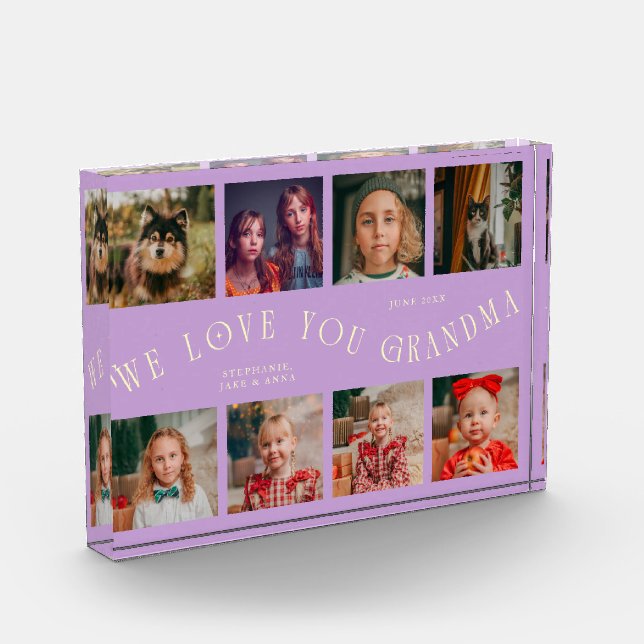We Love You Grandma 8 Photo Grid Lemon Wisteria Acrylic Award (Left)
