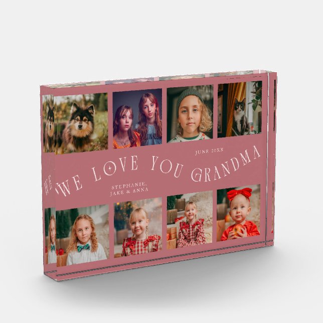 We Love You Grandma 8 Photo Grid Pink Acrylic Award (Left)