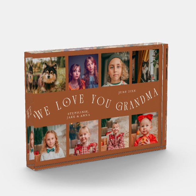 We Love You Grandma 8 Photo Grid Terracotta Acrylic Award (Left)