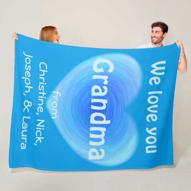 We Love You Grandma Blue Heart Grandparent's Day Fleece Blanket (In Situ)