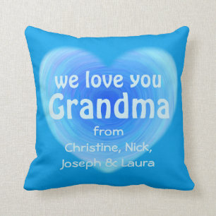 We Love You Grandma Blue Watercolor Heart Modern Throw Pillow