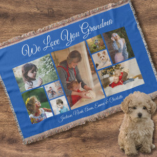 We Love You Grandma Cobalt Blue 9 Photo Throw Blanket