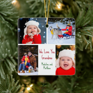 We Love You Grandma Custom Cute Kids Photo Collage Ceramic Ornament