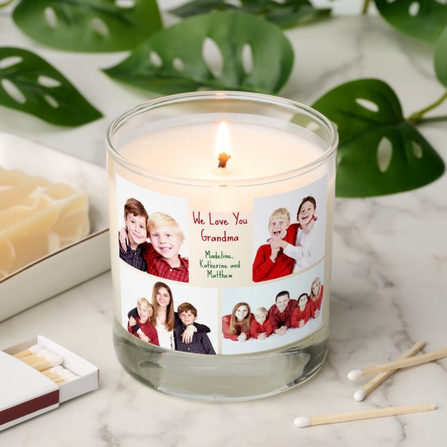 We Love You Grandma Custom Kids Photo Christmas Scented Candle (Lit)