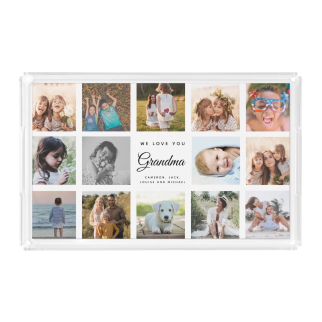 We Love You Grandma Custom Photo Collage Modern Acrylic Tray (Front)