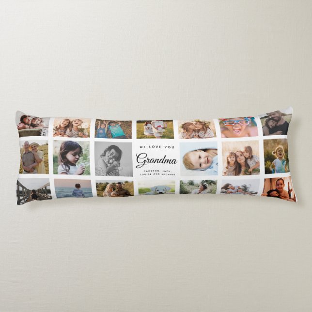 We Love You Grandma Custom Photo Collage Modern Body Pillow (Back)