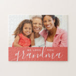 We Love You Grandma Custom Photo Gift | Coral Jigsaw Puzzle<br><div class="desc">Custom printed puzzles personalized with your photo and text. Add a special photo with your mother or grandmother for Mother's Day. Text reads "We Love You Grandma" or customize it with your own message. Use the design tools to add more photos, change the background color and edit the text fonts...</div>