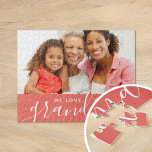 We Love You Grandma Custom Photo Gift | Coral Jigsaw Puzzle<br><div class="desc">Custom printed puzzles personalized with your photo and text. Add a special photo with your mother or grandmother for Mother's Day. Text reads "We Love You Grandma" or customize it with your own message. Use the design tools to add more photos, change the background color and edit the text fonts...</div>
