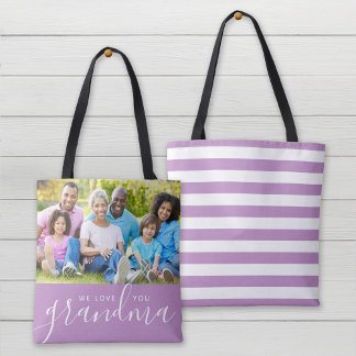 We Love You Grandma Custom Photo Mother's Day Gift Tote Bag