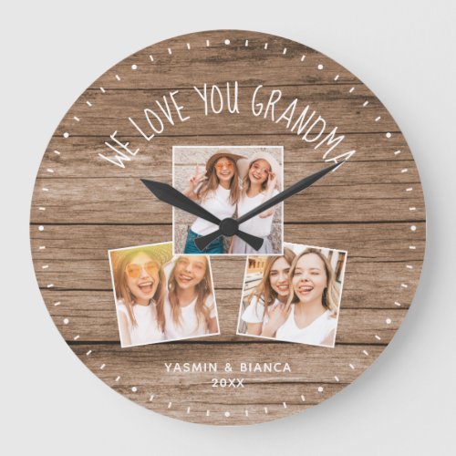 WE LOVE YOU GRANDMA Custom Photo Mothers Day Large Clock