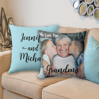 We Love You Grandma Custom Photo Mother's Day Throw Pillow