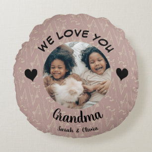 We love you Grandma custom photo & text keepsake Round Pillow