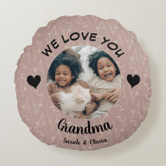 We love you Grandma custom photo & text keepsake Round Pillow