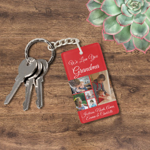 We Love You Grandma   Custom Red 5 Photo Keychain